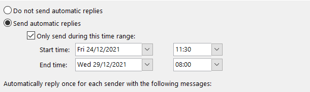 Set automatic replies for specific time range